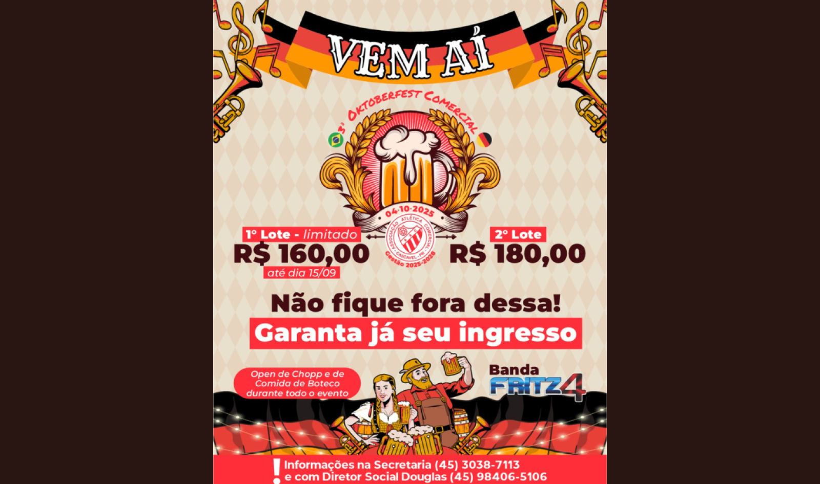 3ª Oktoberfest Comercial: open de chope e comida de boteco neste sábado