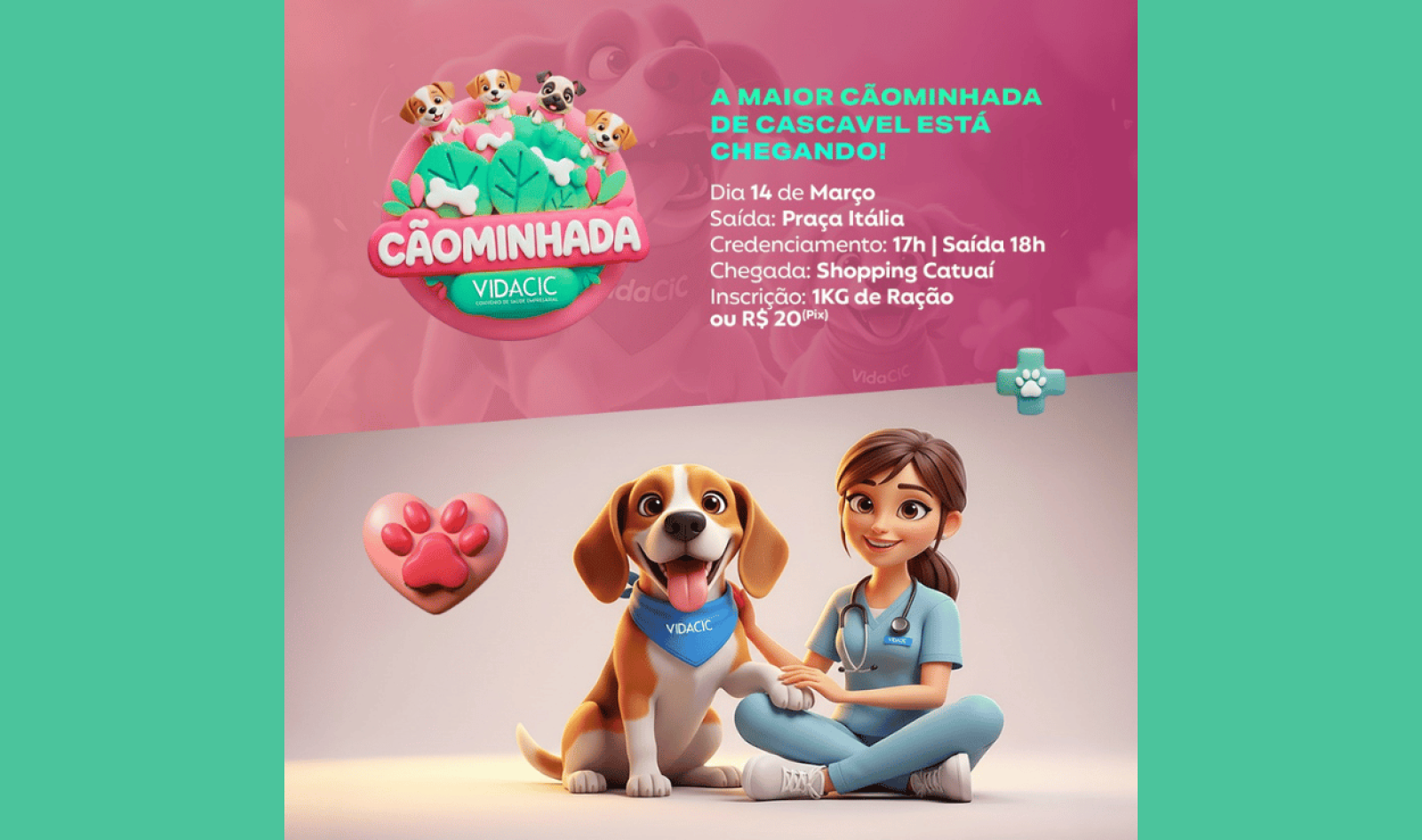 Em parceria com Catuaí Cascavel, ACIC lança a 1ª edição da Cãominhada VIDACIC 2026