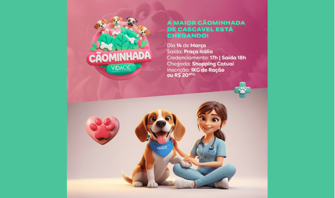 Em parceria com Catuaí Cascavel, ACIC lança a 1ª edição da Cãominhada VIDACIC 2026