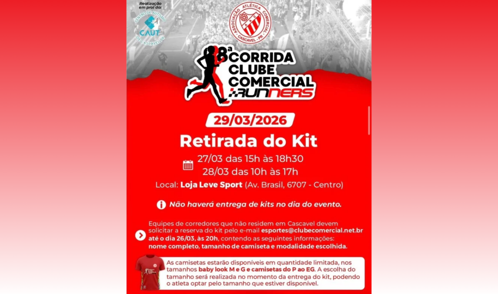 Corrida Clube Comercial Runners define cronograma para retirada de kits em Cascavel