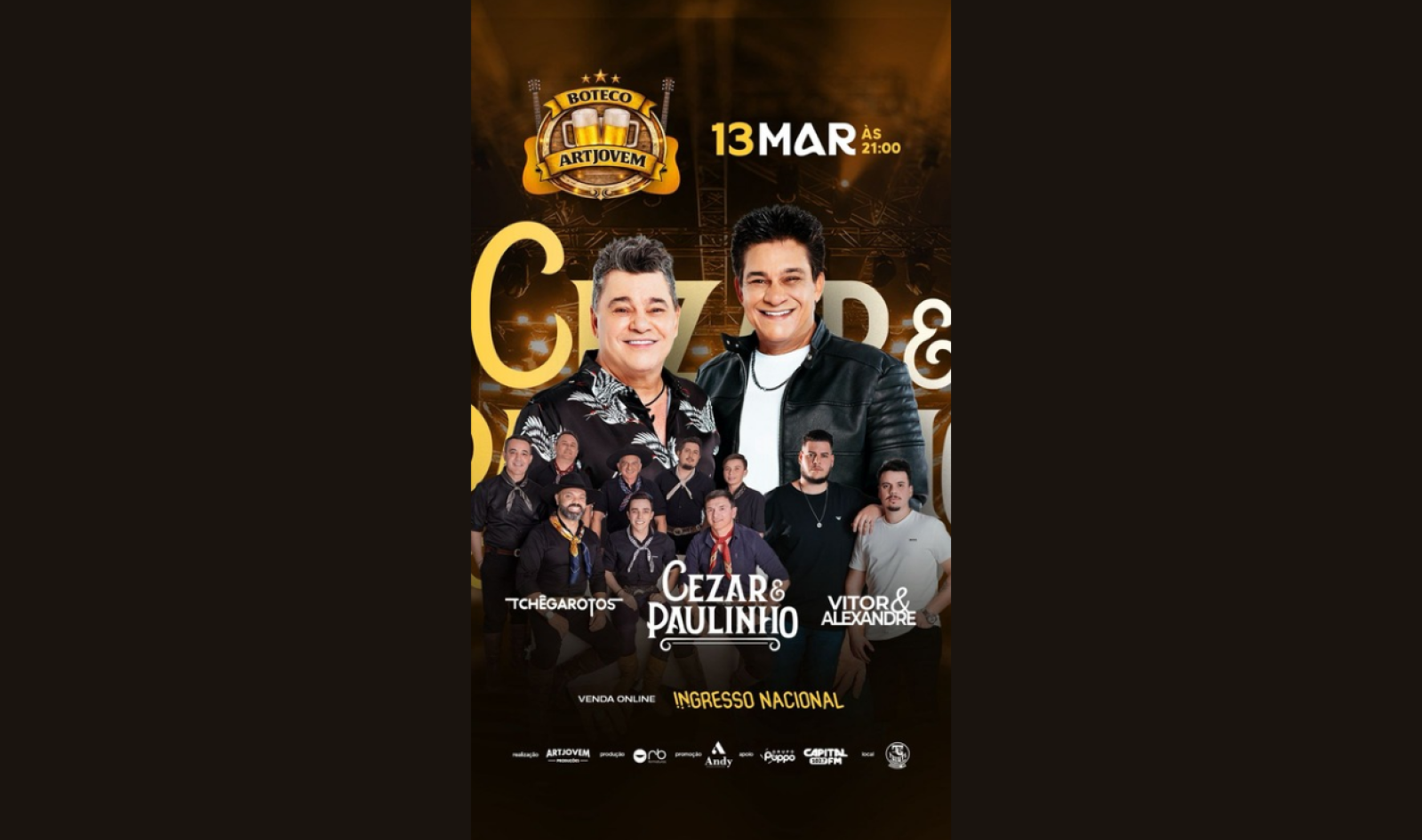 César & Paulinho se apresentam em Cascavel no dia 13 de março