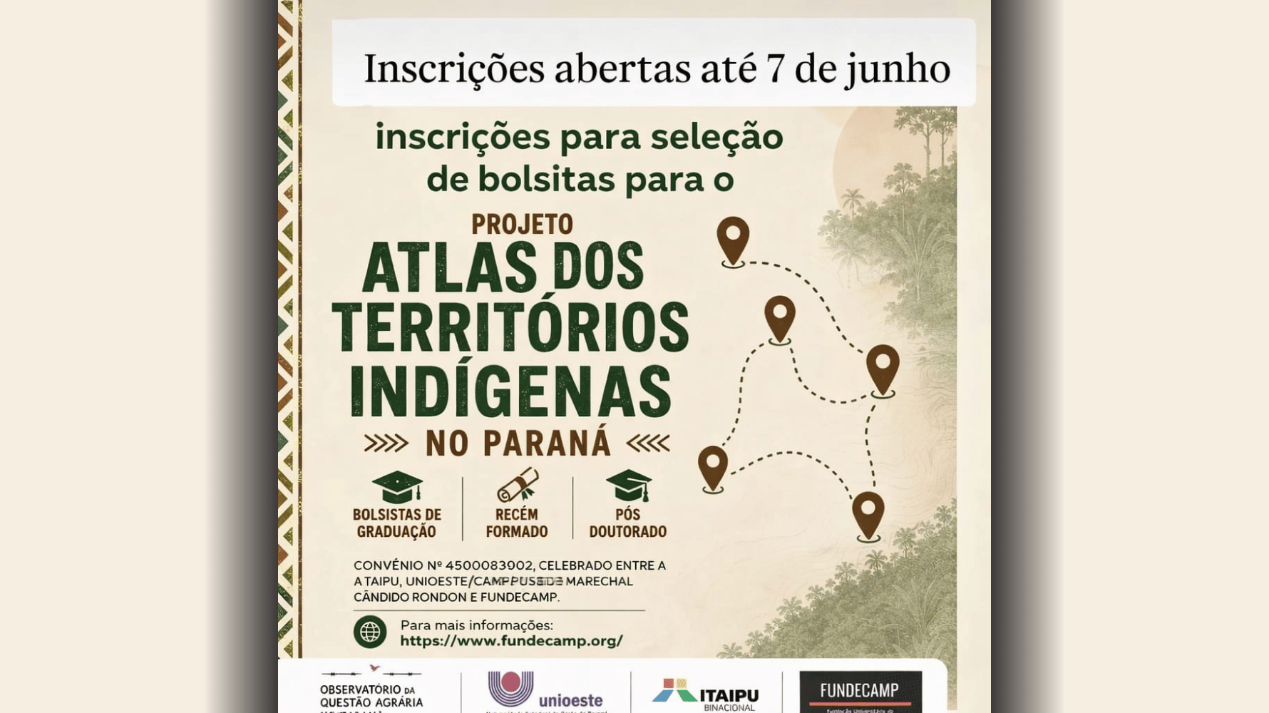 Unioeste seleciona bolsistas para projeto sobre territórios indígenas no Paraná